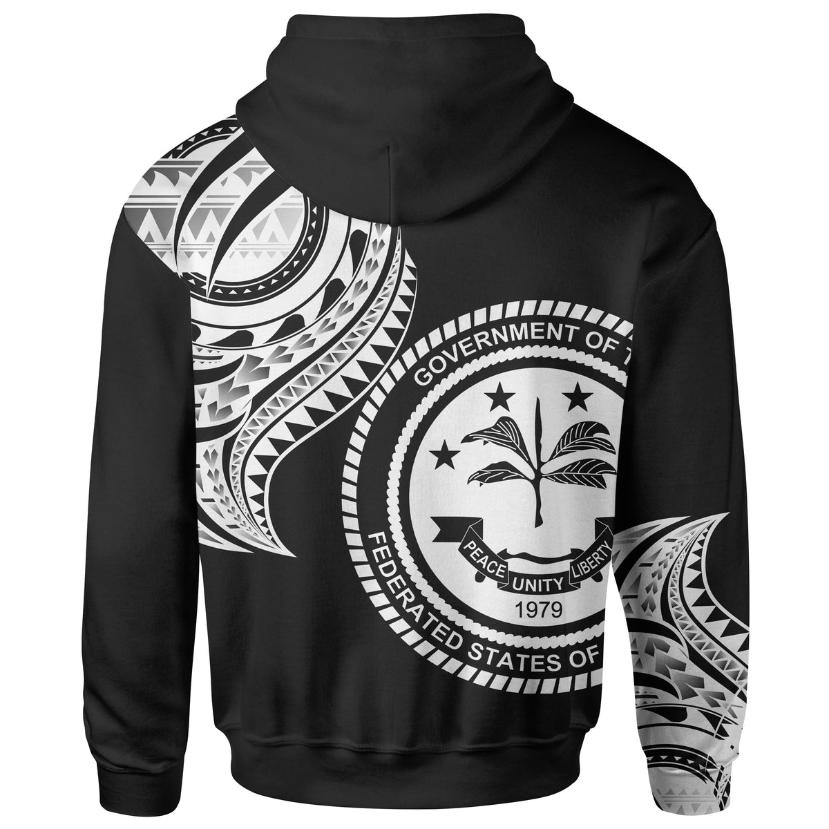 Federated States of Micronesia Zip Hoodie Federated States of Micronesia Tatau White Patterns With Coat of Arms - Polynesian Pride