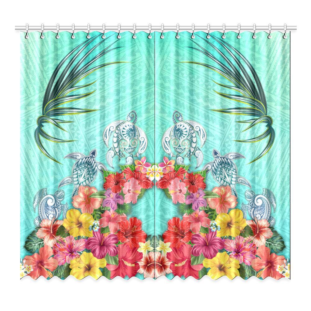 Three Turtle And Hibiscus Window Curtain( Two Piece) One Size 52"x96"(Two Piece) Turquoise - Polynesian Pride