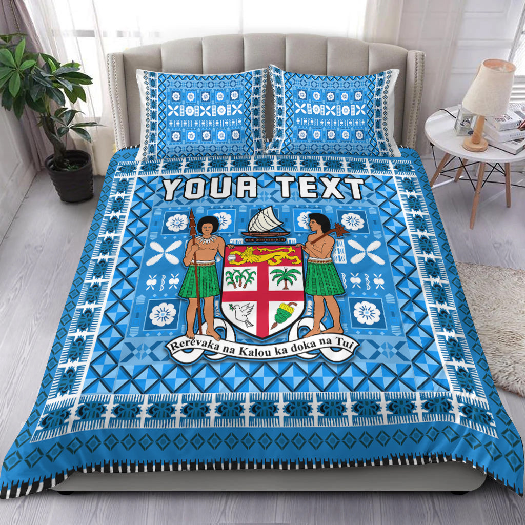 (Custom Personalised) Fiji Bedding Set Pattern - Fijian Tapa Pattern Blue LT13 - Polynesian Pride