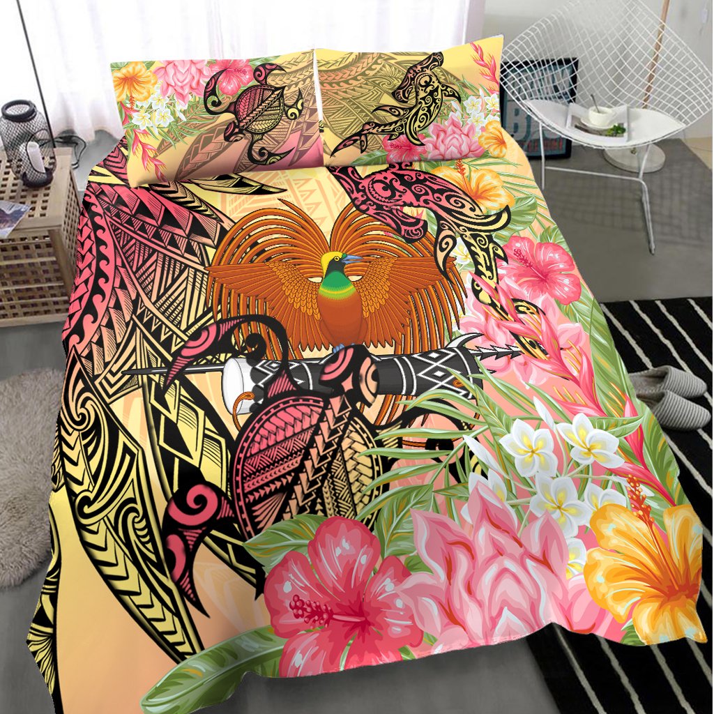 Papua New Guinea Bedding Set - Flowers Tropical With Sea Animals - Polynesian Pride