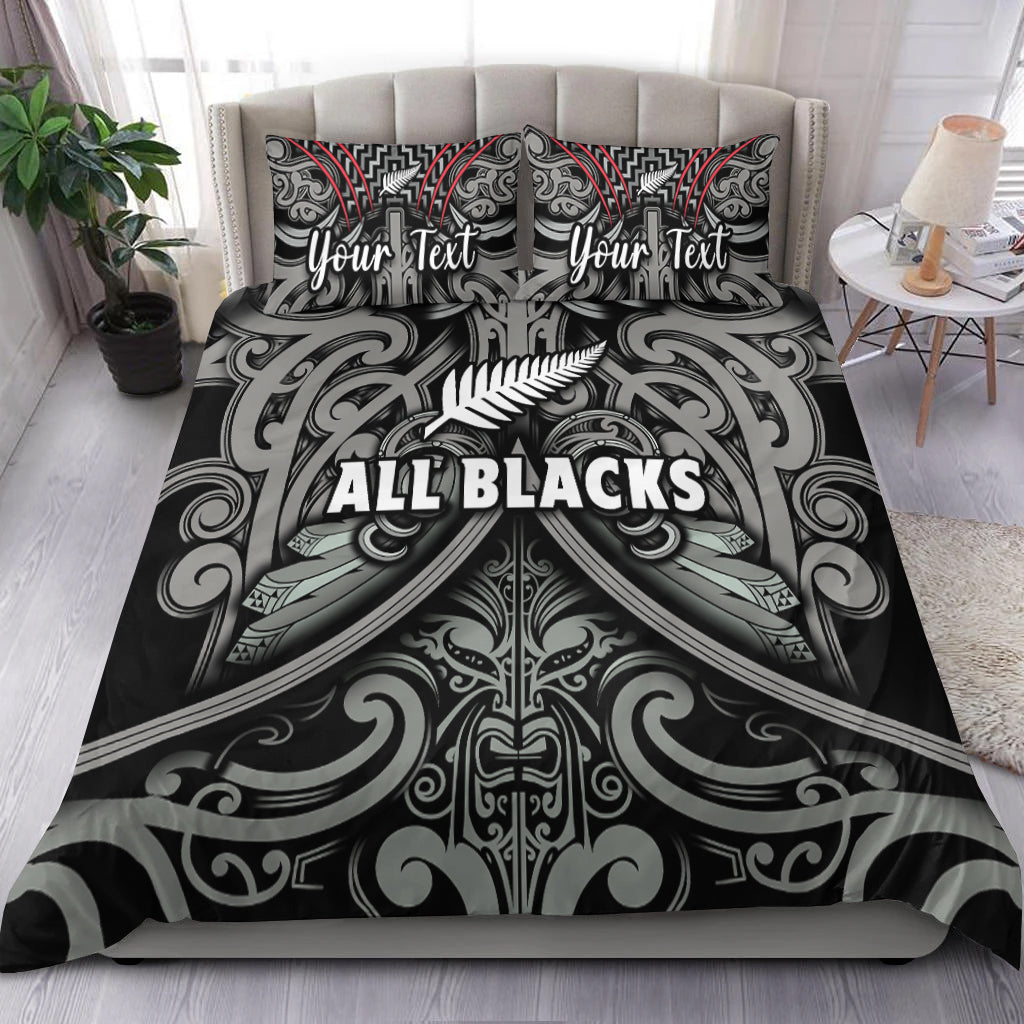 (Custom Personalised) New Zealand Silver Fern Rugby Bedding Set All Black NZ Maori Pattern LT13 Black - Polynesian Pride