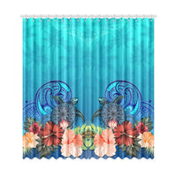 Window Curtain( Two Piece) Hibiscus Polynesian 2 One Size 50"x108"(Two Piece) Blue - Polynesian Pride