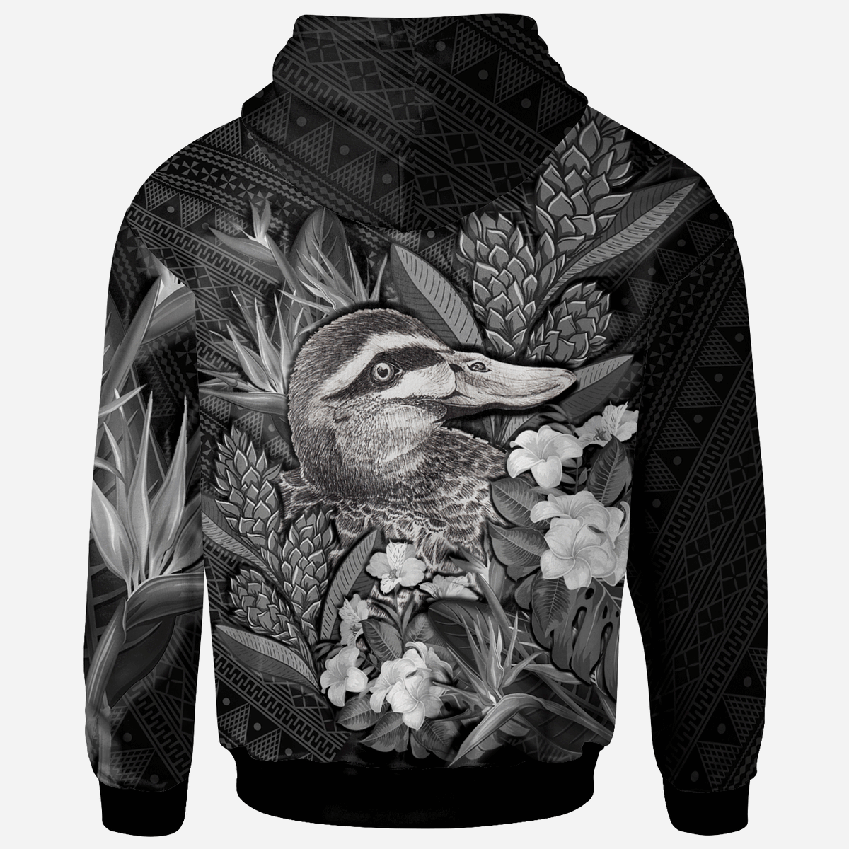 Tonga Hoodie Custom Pacific Black Duck With Tropical Flowers - Polynesian Pride
