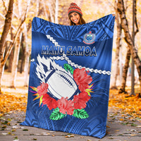 Samoa Rugby Premium Blanket Manu Samoa Polynesian Hibiscus Blue Style LT14 - Polynesian Pride