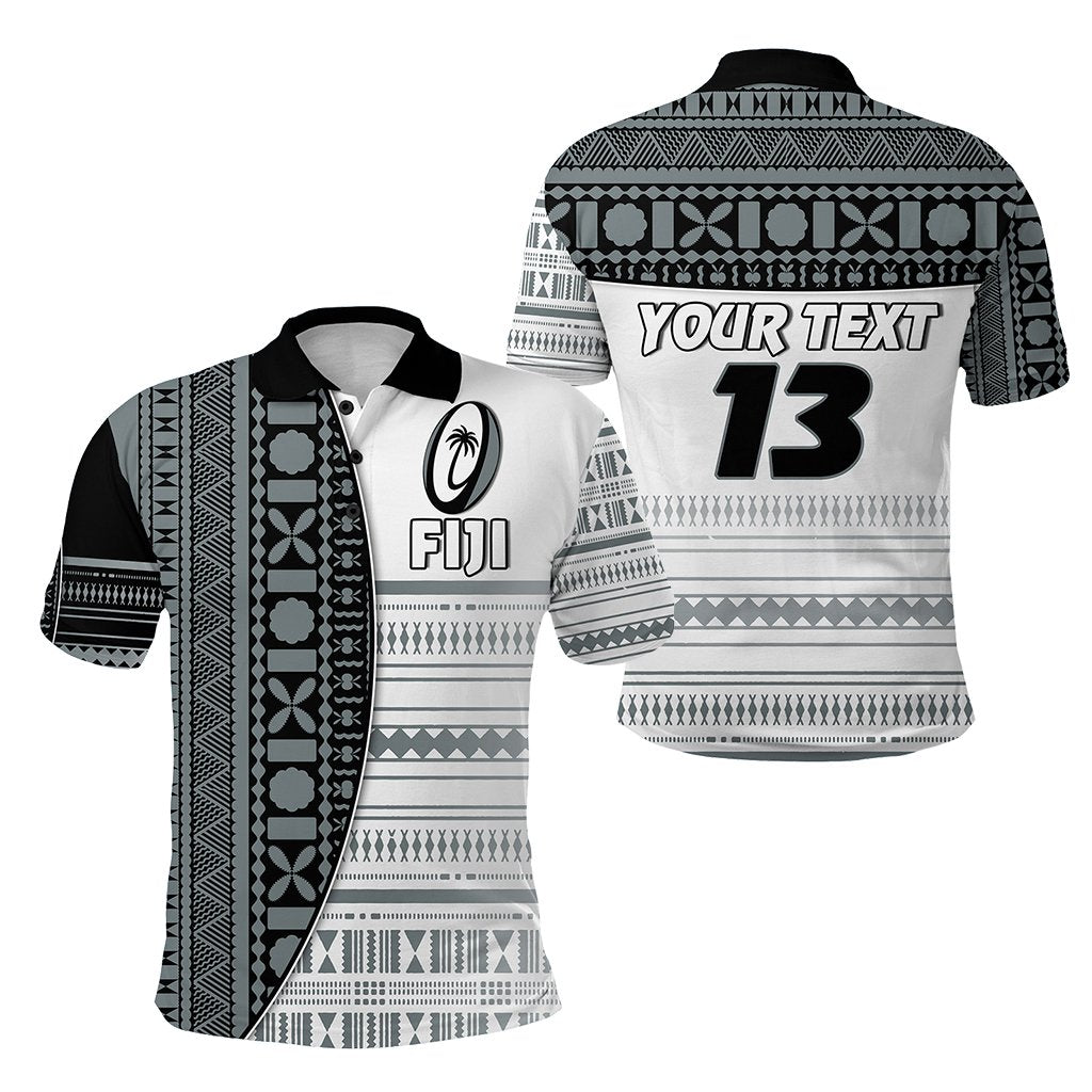 Custom Fiji Rugby Polo Shirt Impressive Version Custom Text and Number Unisex White - Polynesian Pride