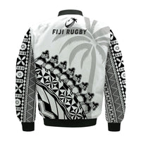Fiji Rugby Bomber Jacket Fijian Cibi Dance Tapa Pattern White LT14 - Polynesian Pride