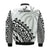 Fiji Rugby Bomber Jacket Fijian Cibi Dance Tapa Pattern White LT14 - Polynesian Pride
