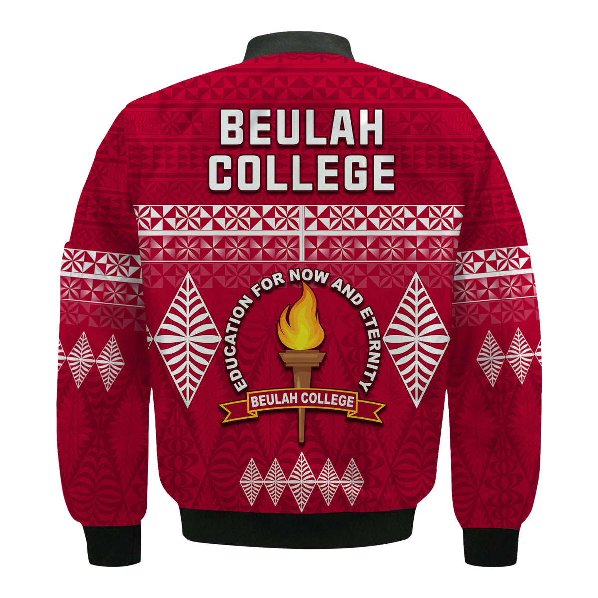 Beulah College Bomber Jacket Ngatu Pattern Tonga LT13 - Polynesian Pride