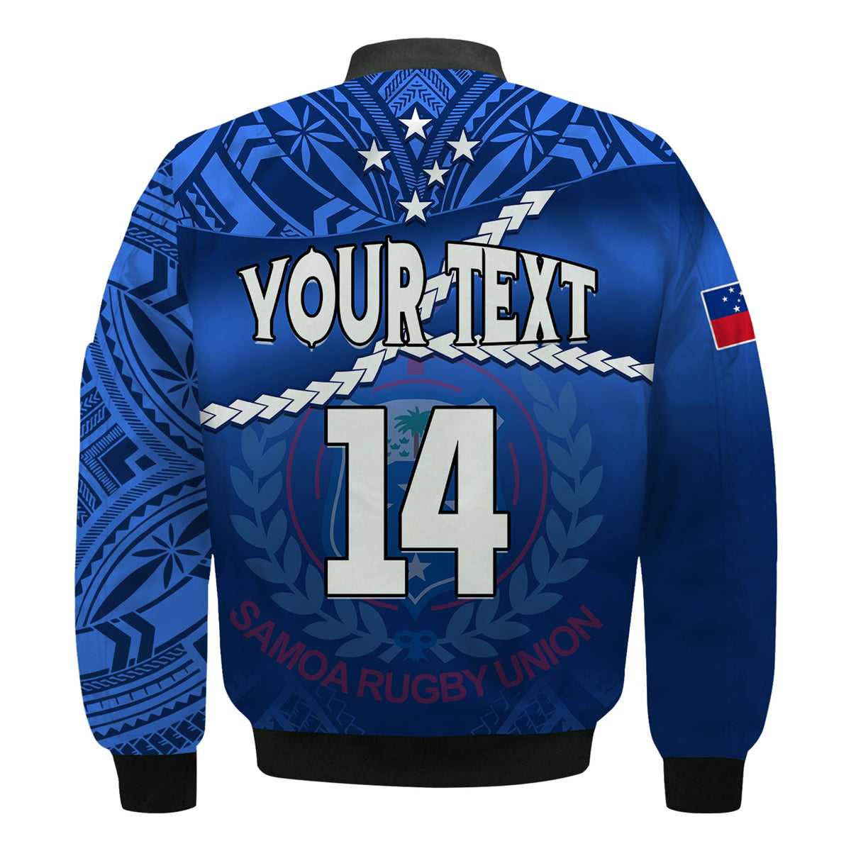 (Custom Text And Number) Samoa Rugby Bomber Jacket Manu Samoa Polynesian Hibiscus Blue Style LT14 - Polynesian Pride