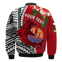 (Custom Personalised) Tahiti Islands Bomber Jacket Polynesian Shark Mix Tropical Flowers LT14 - Polynesian Pride