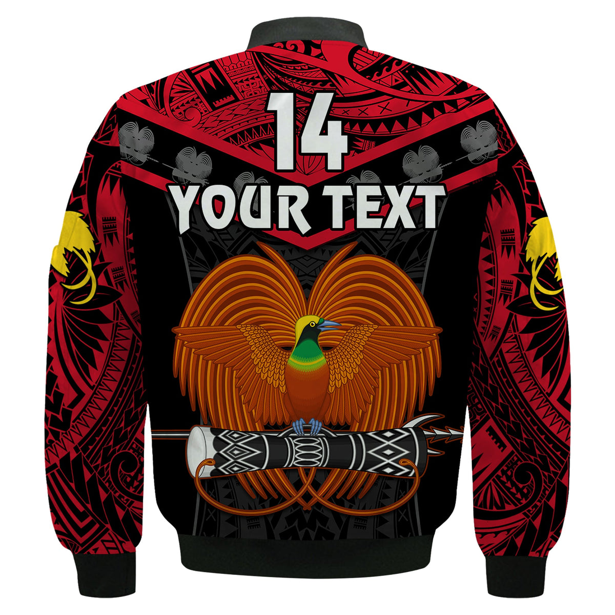 (Custom Text And Number) Papua New Guinea Rugby Bomber Jacket PNG Kumuls Bird Of Paradise Black LT14 - Polynesian Pride