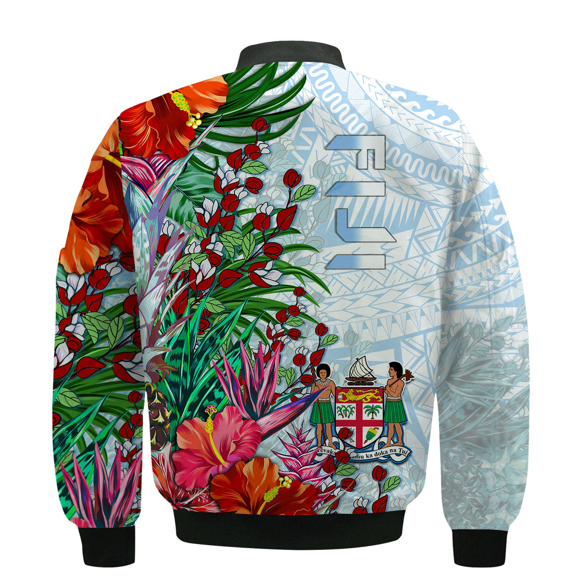 Fiji Bomber Jacket Proud Fijian Tapa mix Tagimoucia Flowers LT13 - Polynesian Pride