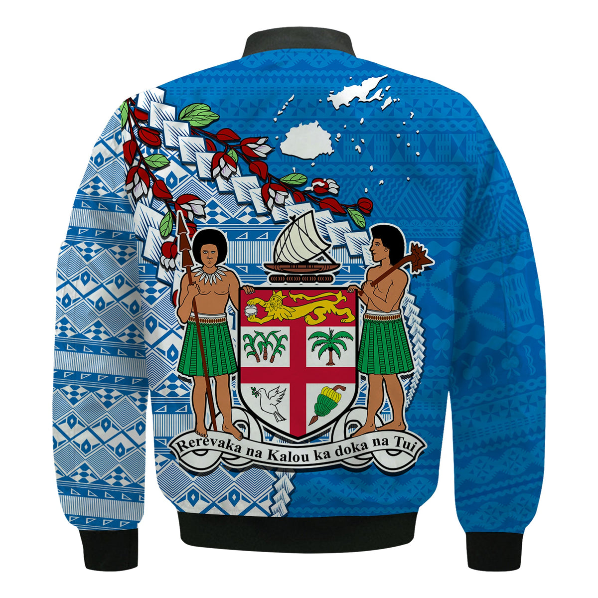 Fiji Bomber Jacket Fijian Drua Mix Tagimaucia Flower Blue Style LT14 - Polynesian Pride