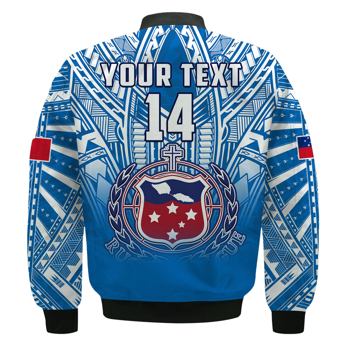 (Custom Text And Number) Samoa Rugby Bomber Jacket Personalise Toa Samoa Polynesian Pacific Blue Version LT14 - Polynesian Pride