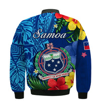 Samoa Bomber Jacket Coat Of Arms Mix Tropical Flowers LT14 - Polynesian Pride