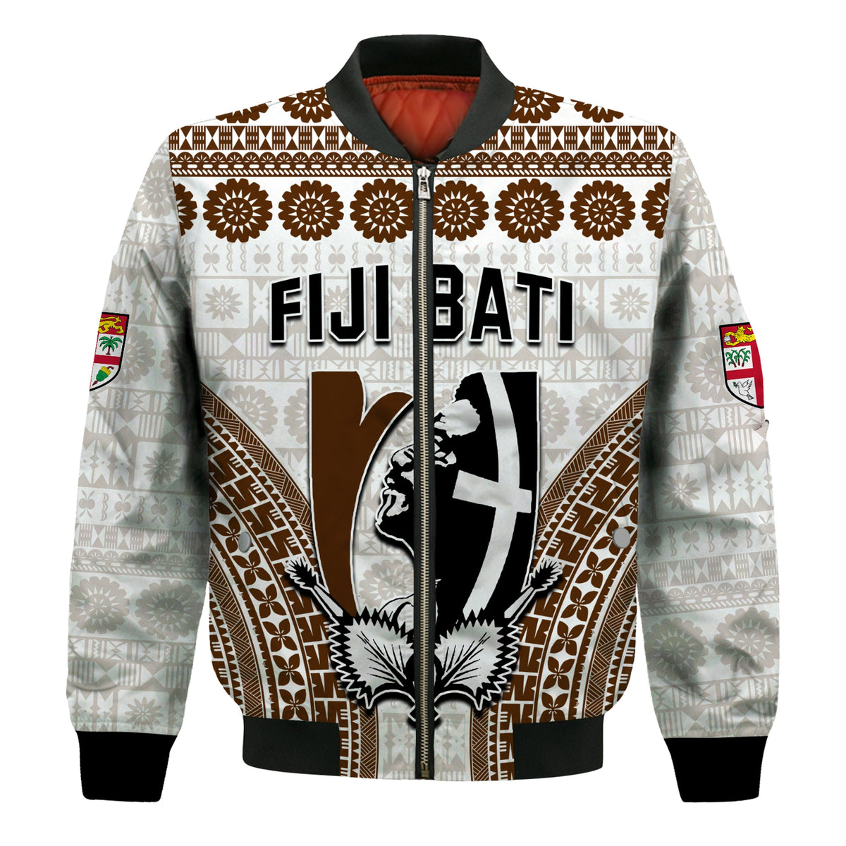 Custom Personalised Fiji Rugby Bati Bomber Jacket Proud Tapa Pattern LT13 Unisex White - Polynesian Pride
