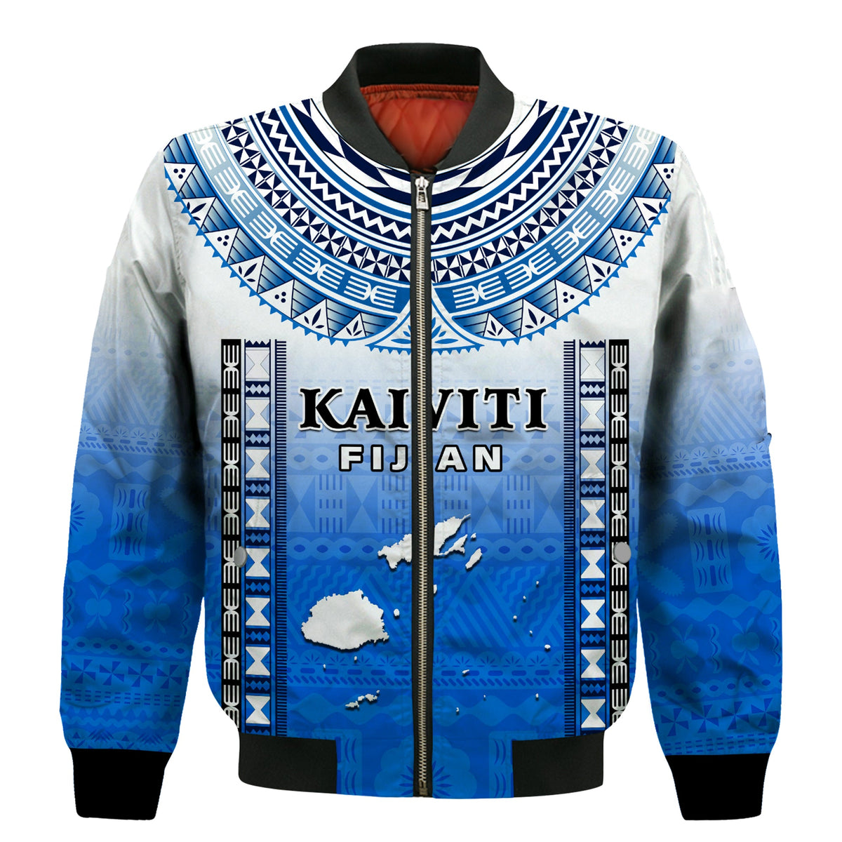Fiji Bomber Jacket Kaiviti Fijian Special Tapa Pattern LT14 Unisex Blue - Polynesian Pride