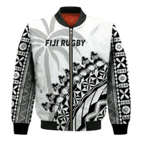 Fiji Rugby Bomber Jacket Fijian Cibi Dance Tapa Pattern White LT14 - Polynesian Pride