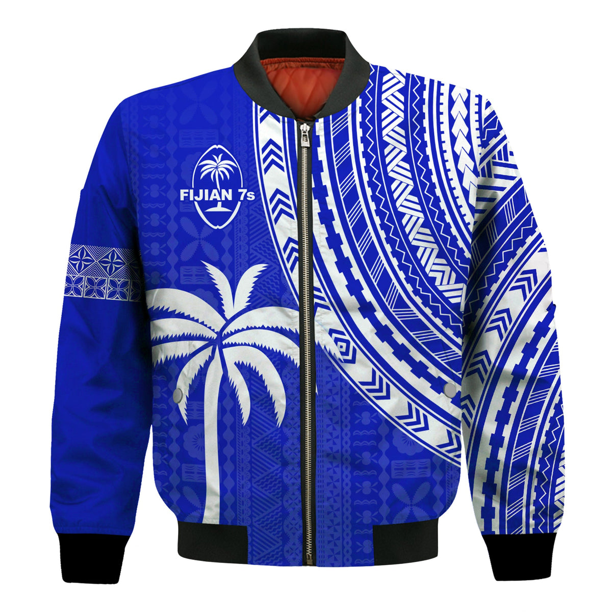 Fiji Rugby Sevens Bomber Jacket Fijian 7s Tapa Polynesian Blue Ver.02 LT13 Unisex Blue - Polynesian Pride