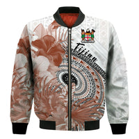 Fiji Tapa Bomber Jacket White Fijian Masi Be Loved Hibiscus LT13 - Polynesian Pride