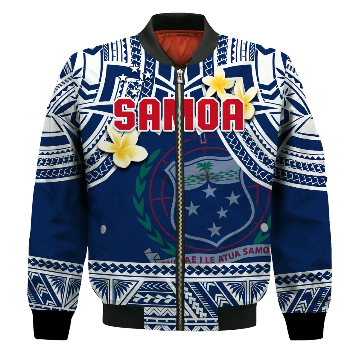 Samoa Bomber Jacket Samoan Plumeria Flowers Mix Polynesian Pattern LT14 - Polynesian Pride