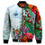 Fiji Bomber Jacket Proud Fijian Tapa mix Tagimoucia Flowers LT13 Unisex White - Polynesian Pride