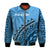 (Custom Text And Number) Fiji Tapa Rugby Bomber Jacket Fijian Cibi Dance Tapa Pattern Blue LT14 - Polynesian Pride