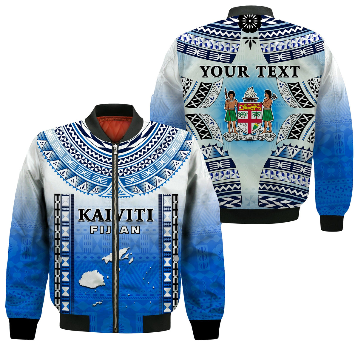 Custom Text And Number Fiji Bomber Jacket Kaiviti Fijian Special Tapa Pattern LT14 Unisex Blue - Polynesian Pride