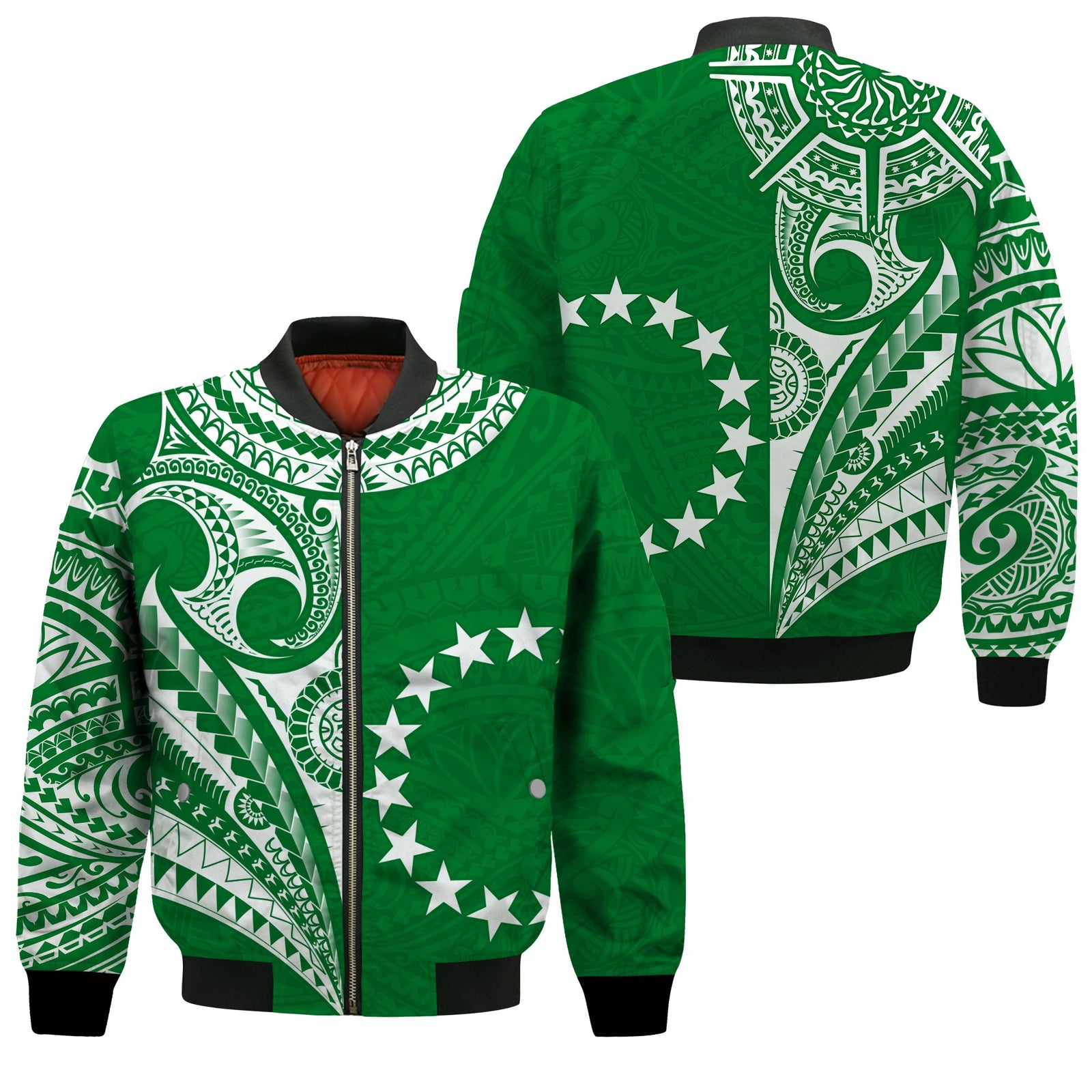 Cook Islands Tatau Bomber Jacket Symbolize Passion Stars Version Green LT13 Unisex Green - Polynesian Pride