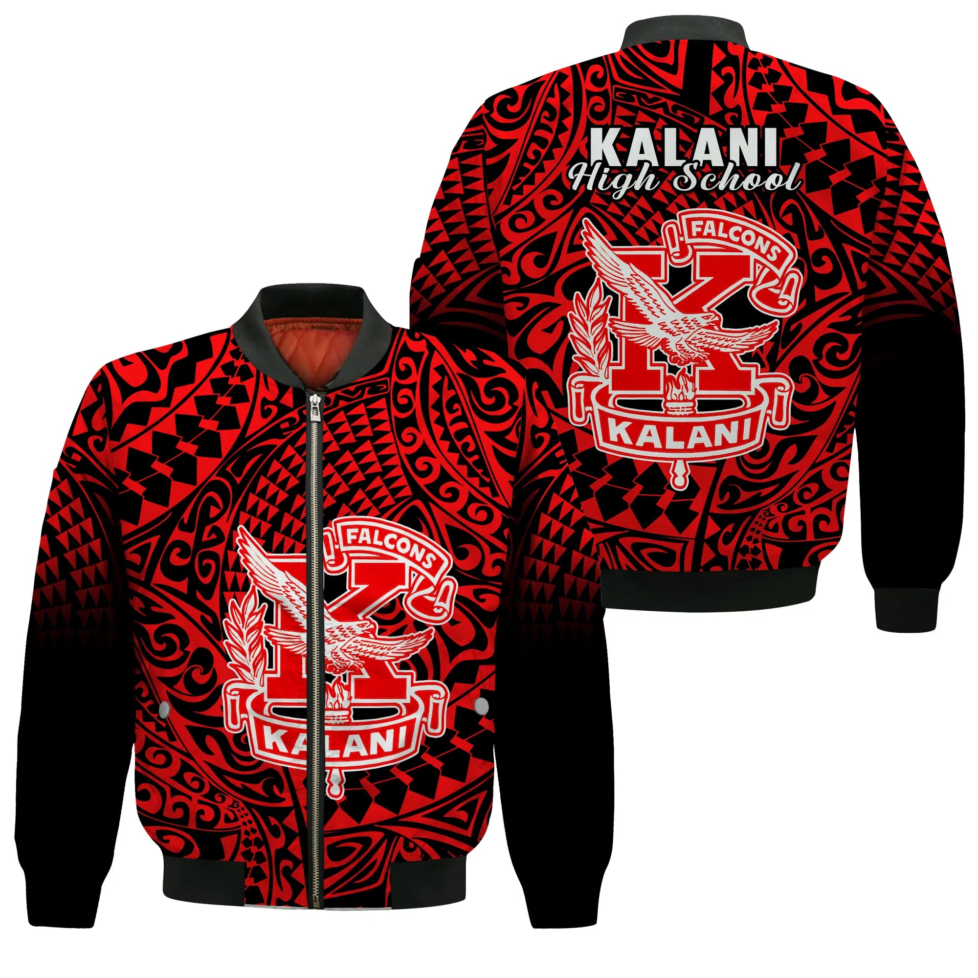 Hawaii Bomber Jacket Kalani High School Tribal Kakau LT14 Unisex Red - Polynesian Pride
