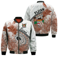 Fiji Tapa Bomber Jacket White Fijian Masi Be Loved Hibiscus LT13 Unisex White - Polynesian Pride