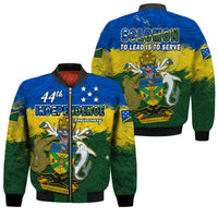 Solomon Islands Bomber Jacket Happy 44th Independence Anniversary Polynesian Pattern LT14 Unisex Blue - Polynesian Pride