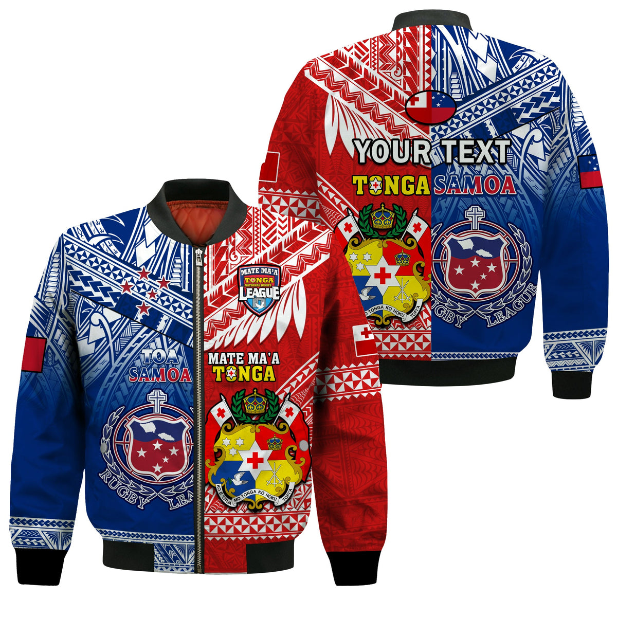 (Custom Personalised) Mate Maa Tonga And Toa Samoa Rugby Bomber Jacket Polynesian Pattern LT14 Unisex Blue - Polynesian Pride