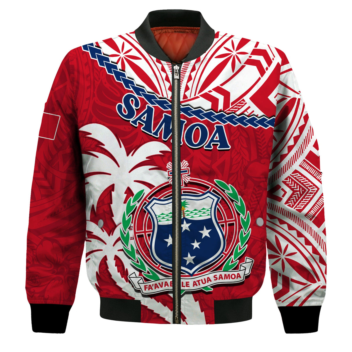 (Custom Personalised) Samoa Bomber Jacket Samoan Coat Of Arms With Coconut Red Style LT14 - Polynesian Pride