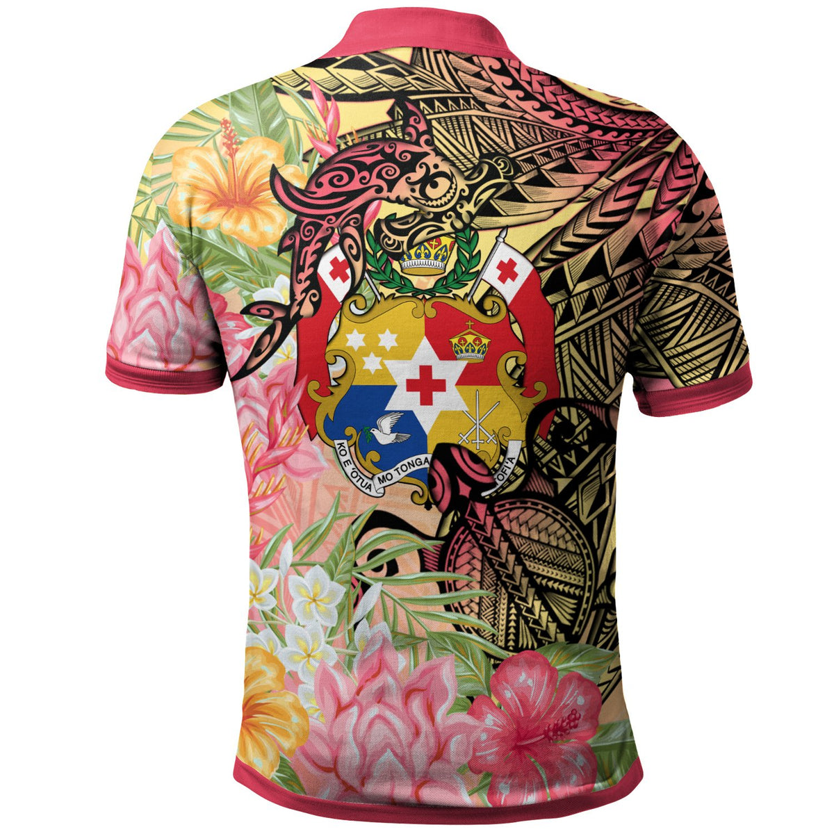 Tonga Polo Shirt Flowers Tropical With Sea Animals - Polynesian Pride