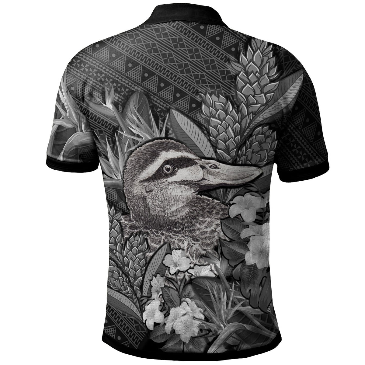 Tonga Polo Shirt Custom Pacific Black Duck With Tropical Flowers - Polynesian Pride