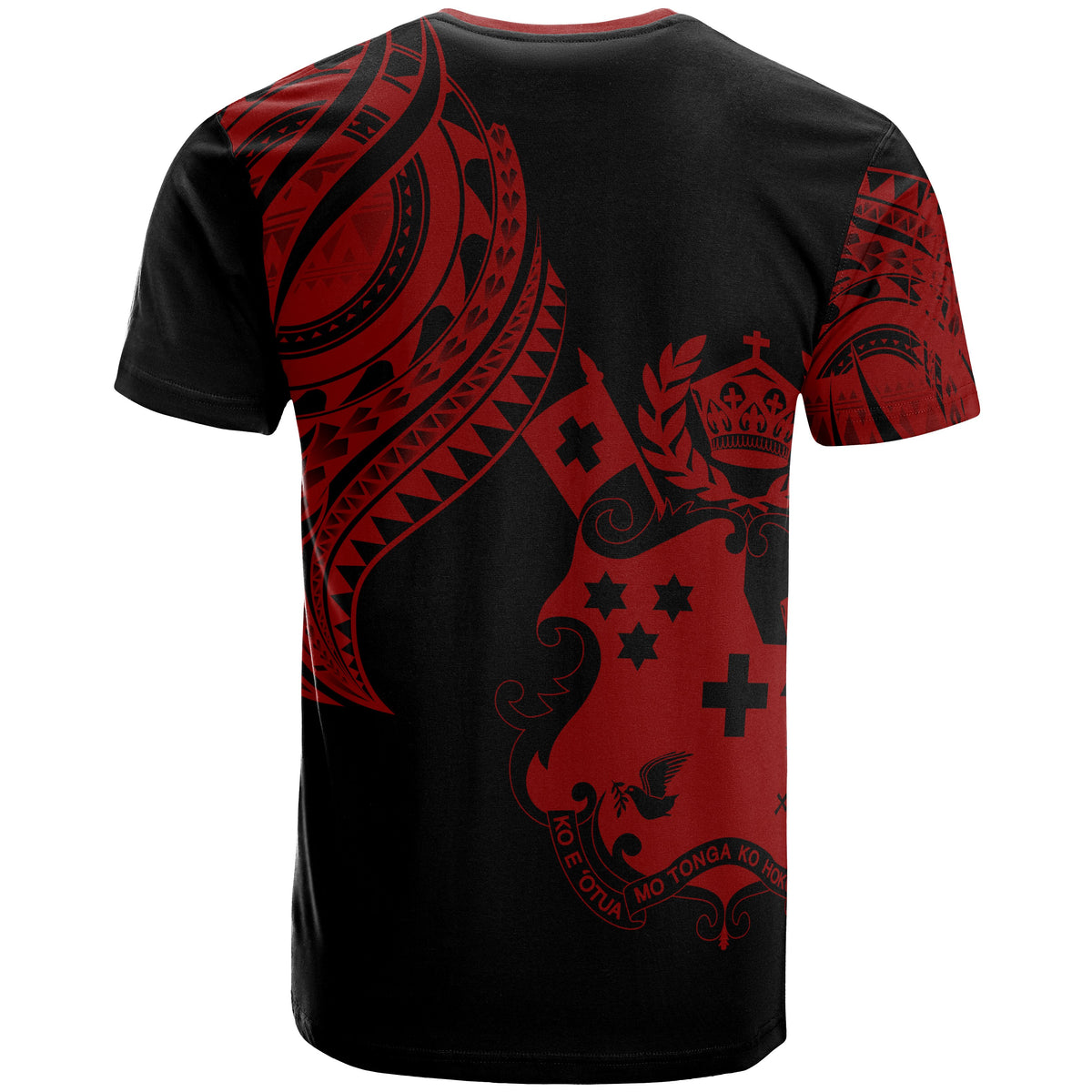 Tonga T Shirt Tonga Tatau Red Patterns With Coat of Arms - Polynesian Pride