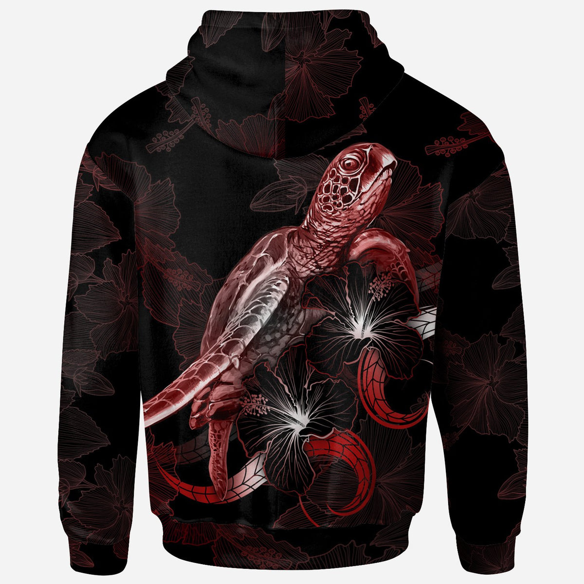 Guam Polynesian Hoodie Turtle With Blooming Hibiscus Red - Polynesian Pride
