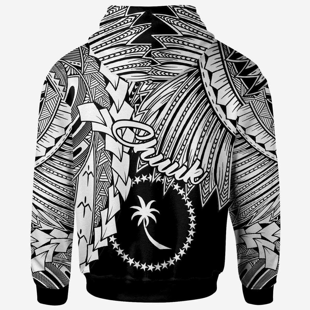 Chuuk Polynesian Zip up Hoodie Tribal Wave Tattoo White - Polynesian Pride