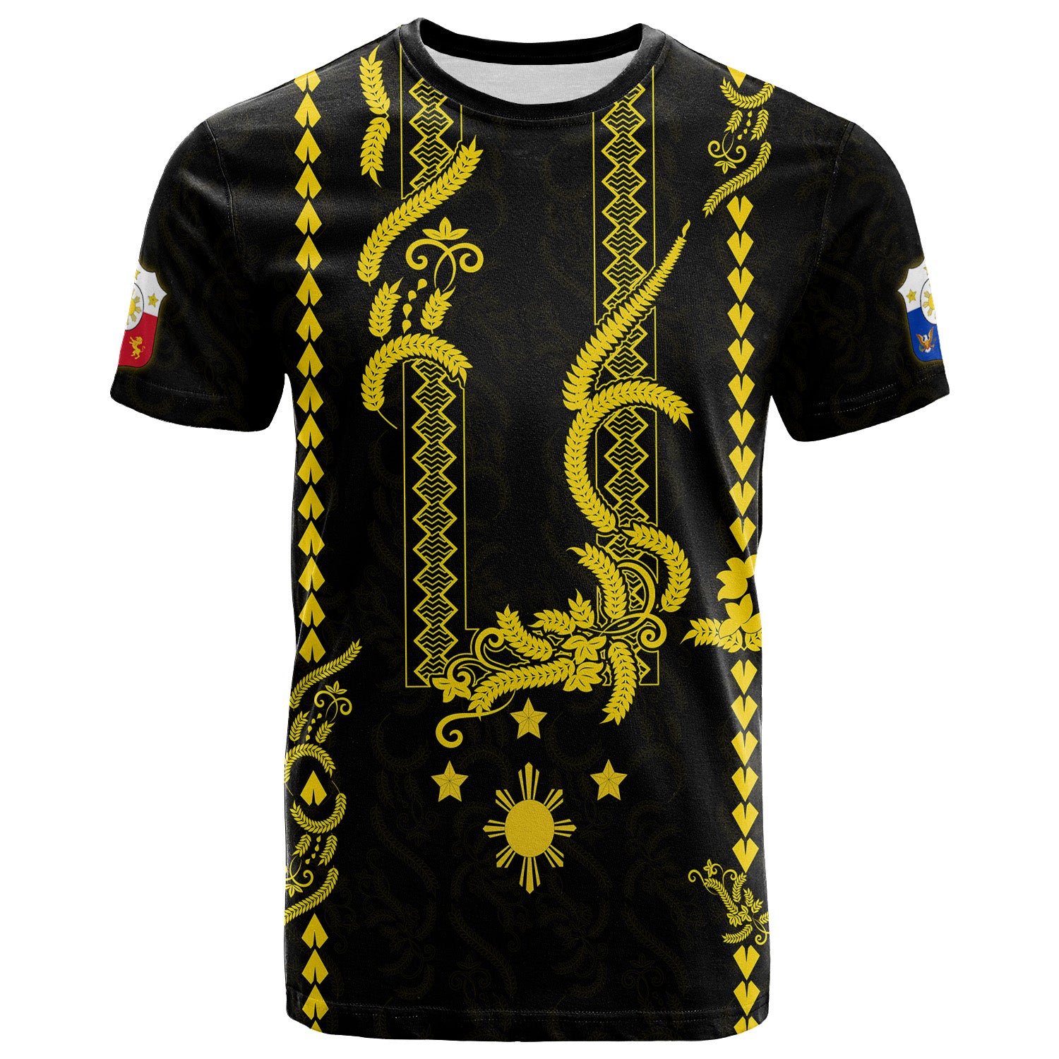 Philippines T Shirt Pechera With Side Barong Patterns LT9 Adult Black - Polynesian Pride