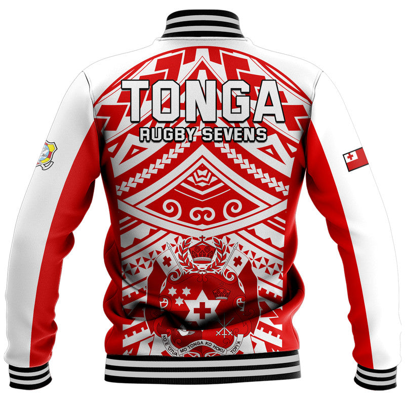 Tonga Rugby Sevens Baseball Jacket Coat of Arms Tribal Polynesian Pattern LT9 - Polynesian Pride