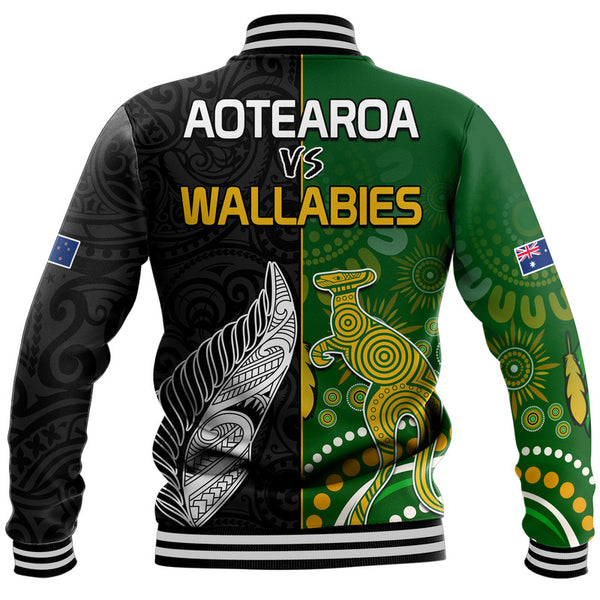 Custom Australia Wallabies and Aotearoa Rugby Kid Hoodie Kangaroo Black Fern Maori Green Vibe LT9 main image 1