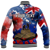 (Custom Personalised) New Zealand ANZAC Day Baseball Jacket Grunge Aotearoa Flag and Red Poppy LT9 - Polynesian Pride