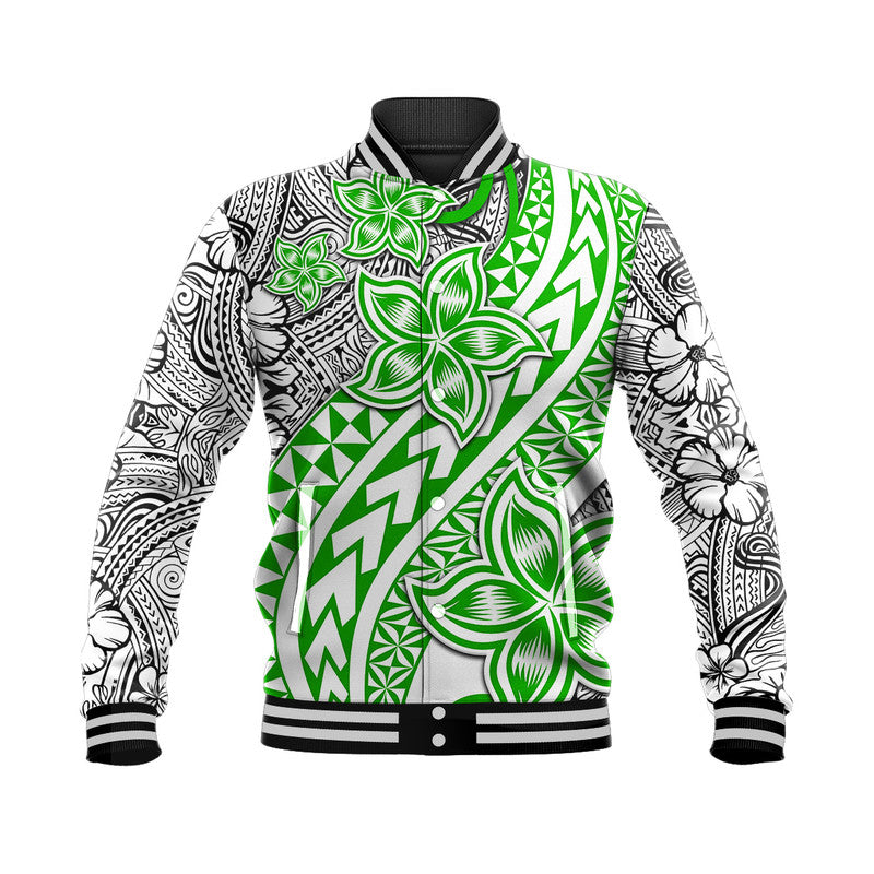 Traditional Polynesian Tribal Tattoo Retro Baseball Jacket Green LT9 Unisex Green - Polynesian Pride