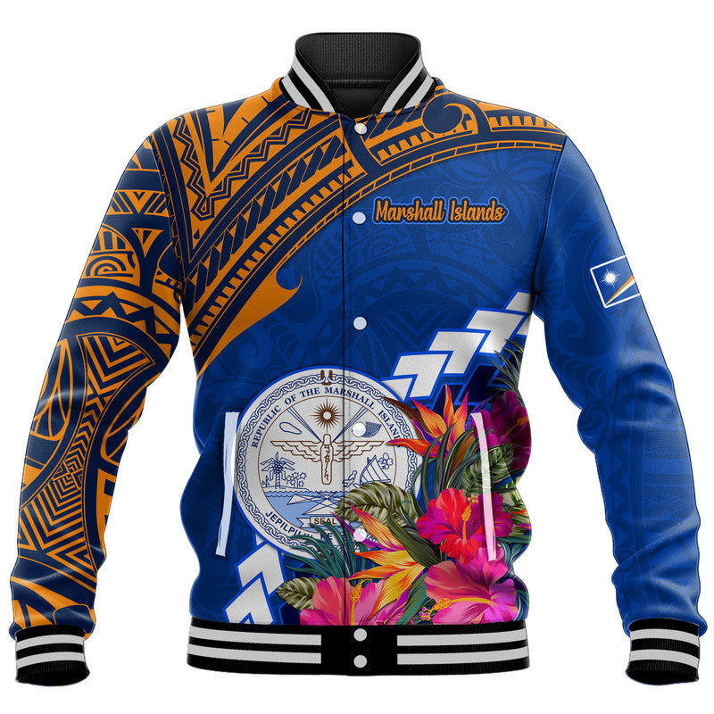 (Custom Personalised) Marshall Islands Coat of Arms Baseball Jacket Polynesian Tropical LT9 Unisex Blue - Polynesian Pride