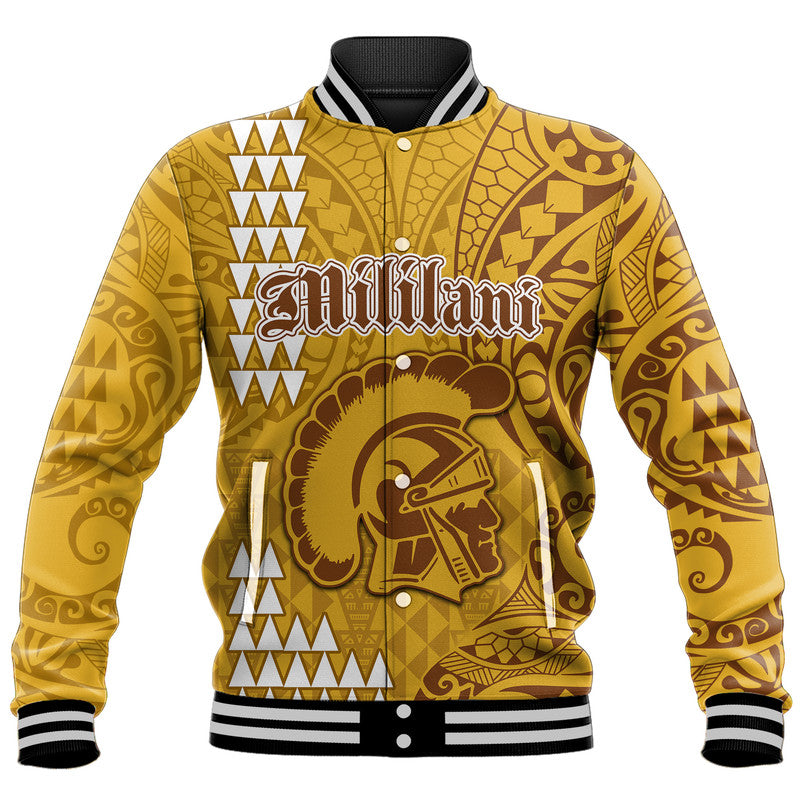 Hawaii Mililani High School Baseball Jacket Tribal Kakau LT9 Unisex Yellow - Polynesian Pride