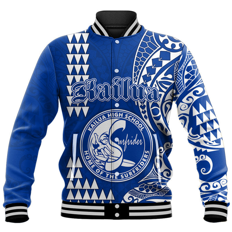 (Custom Personalised) Hawaii Kailua High School Baseball Jacket Tribal Kakau LT9 Unisex Blue - Polynesian Pride