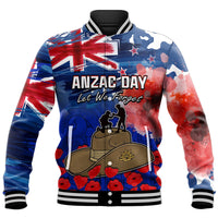 New Zealand ANZAC Day Baseball Jacket Grunge Aotearoa Flag and Red Poppy LT9 Unisex Blue - Polynesian Pride