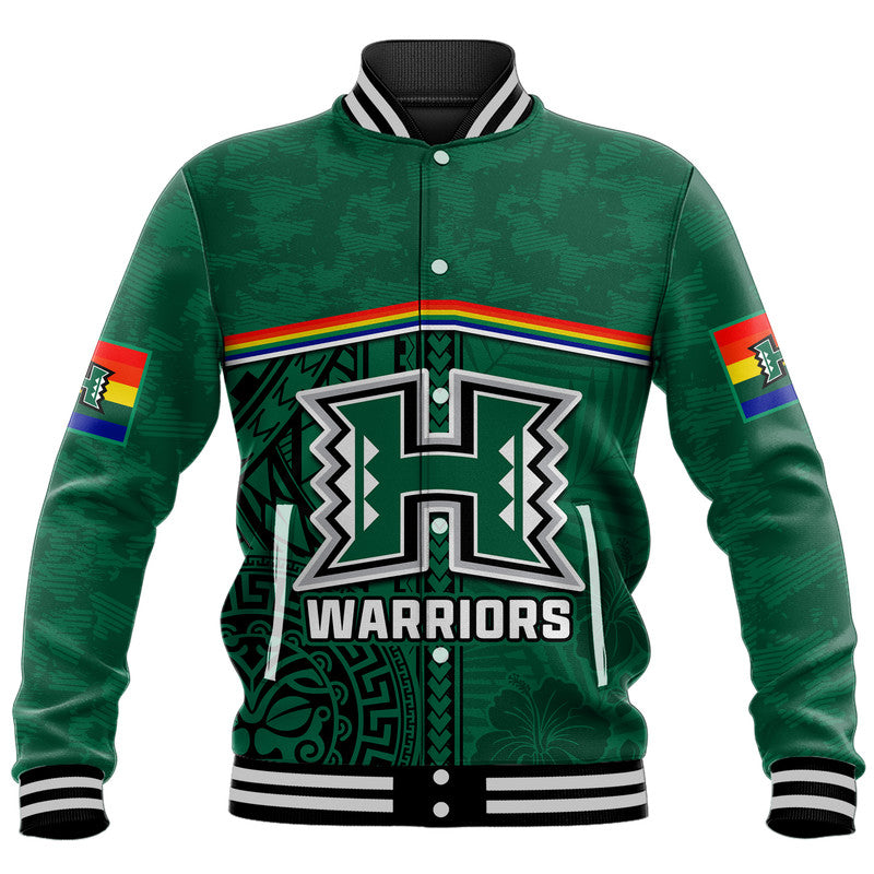 (Custom Personalised) Hawaii Warriors Football Baseball Jacket Polynesian Palm and Hibiscus LT9 Unisex Green - Polynesian Pride