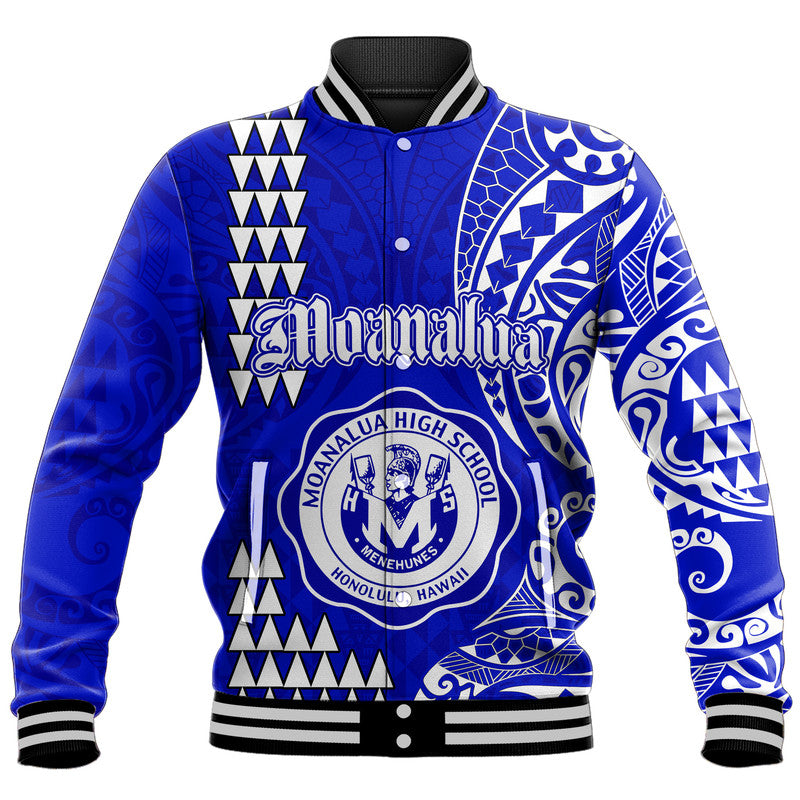 (Custom Personalised) Hawaii Moanalua High School Baseball Jacket Tribal Kakau LT9 Unisex Blue - Polynesian Pride